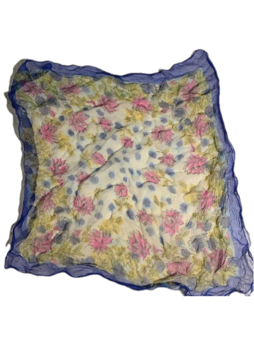 Sheer square lily scarf blue pink hole